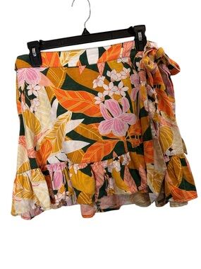 aerie Floral True Wrap Linen Blend Ruffled Mini Skirt Sz M